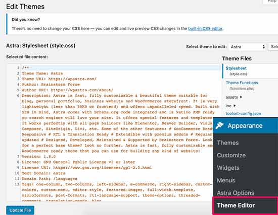 Editor de temas en WordPress