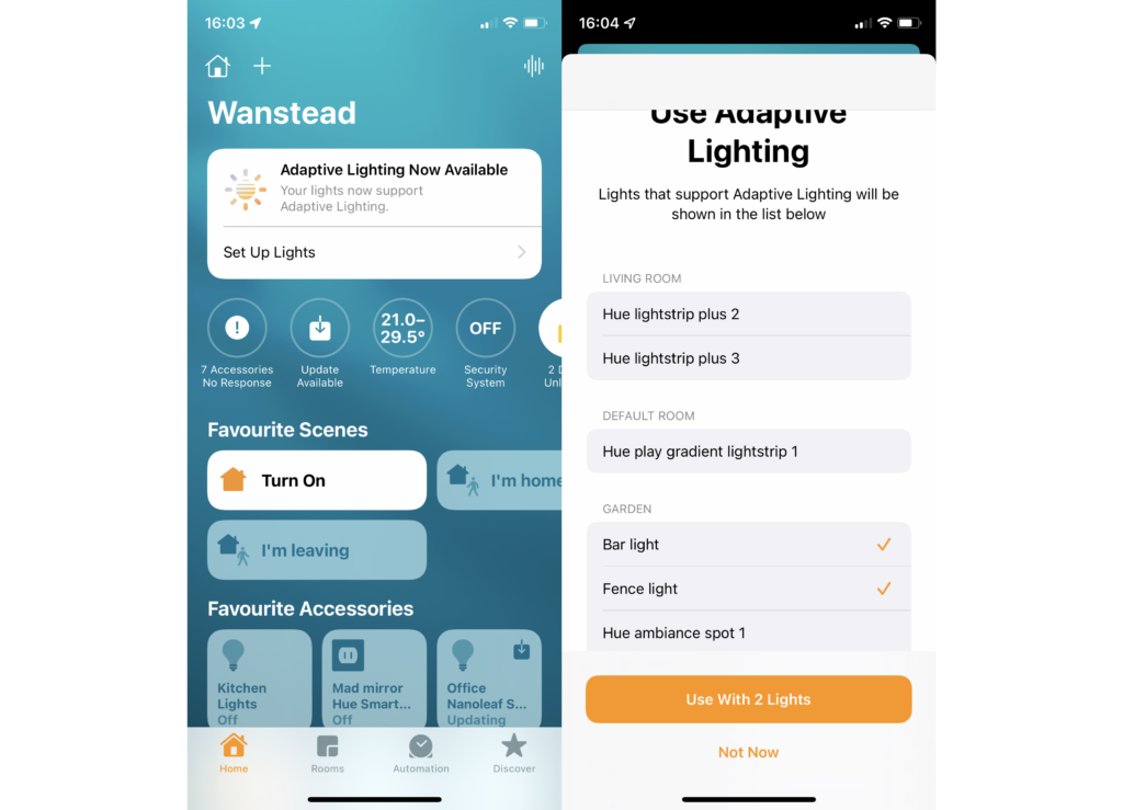 Encienda la iluminación adaptable en la aplicación Home
