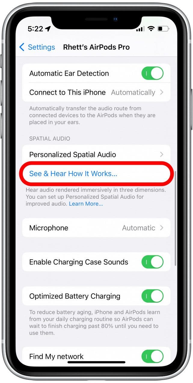 Cuando haya terminado, puede tocar Vea y escuche cómo funciona... para ver una demostración tanto del audio espacial fijo como del audio espacial personalizado.