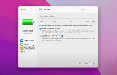 macos en modo de alta potencia
