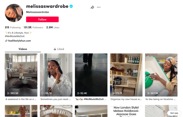 Perfil de TikTok Melissa