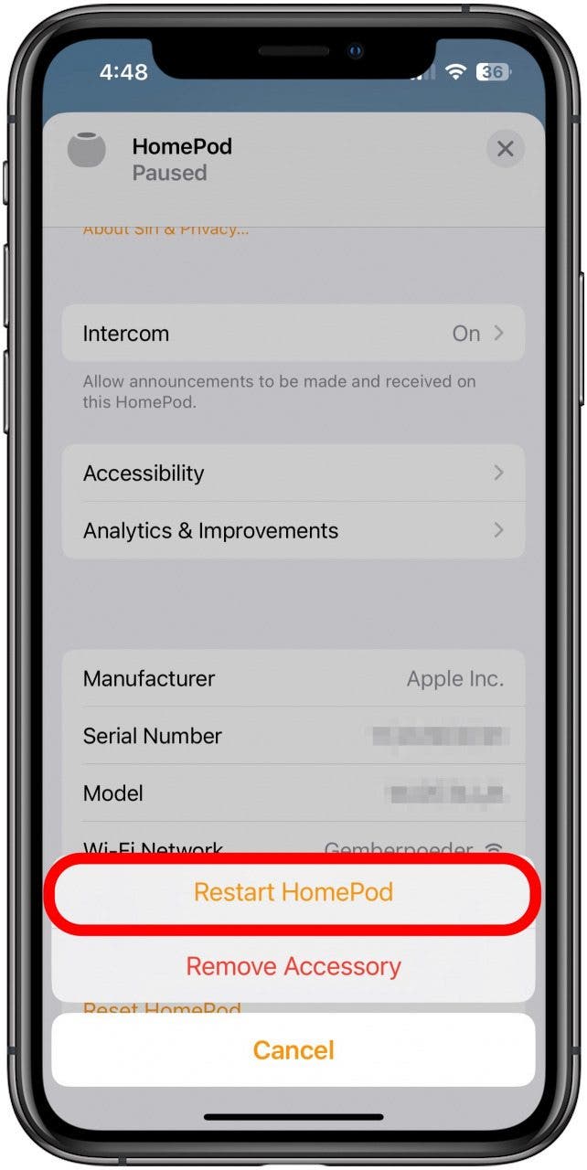 toca reiniciar homepod homepod sin respuesta