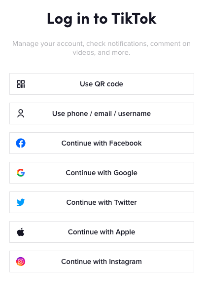 Código QR de la página de inicio de sesión de TikTok