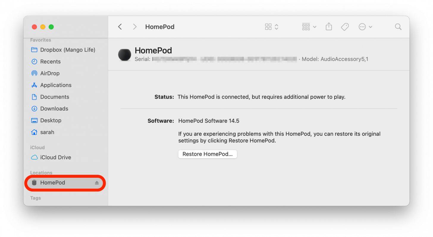 restablecer HomePod mini