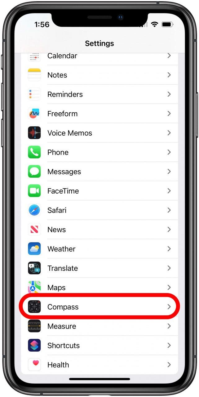configuración de la aplicación de brújula iphone