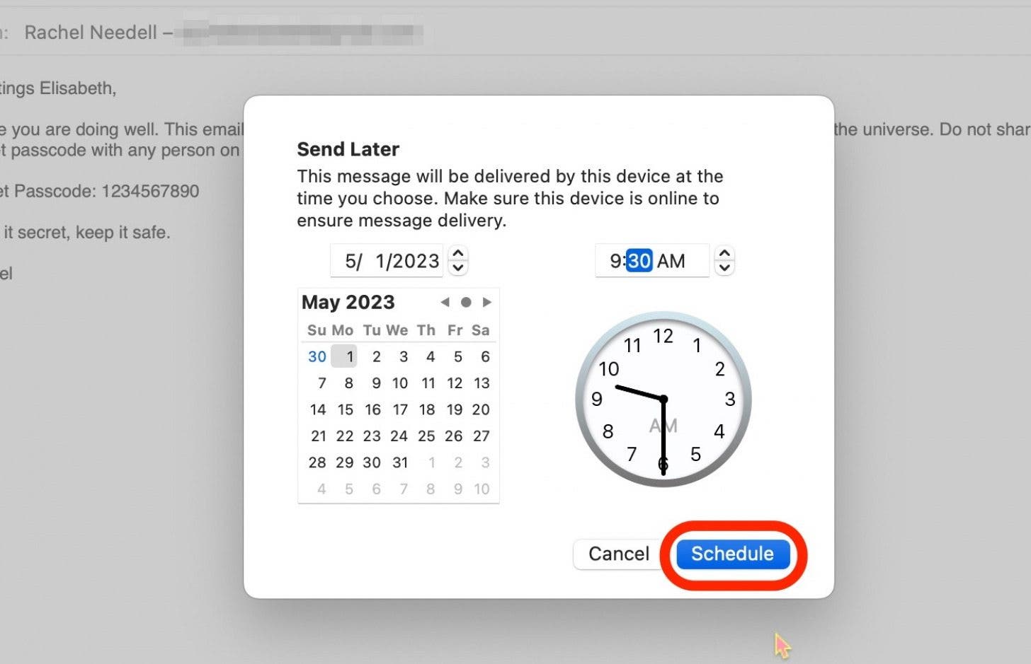 Luego, haga clic en Programar para programar el correo electrónico.