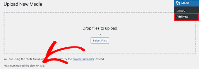 Verifique el límite de tamaño de carga de archivos actual
