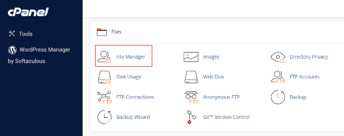 Abrir administrador de archivos en cpanel