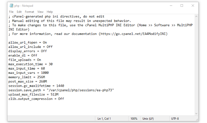 Editar archivo php ini