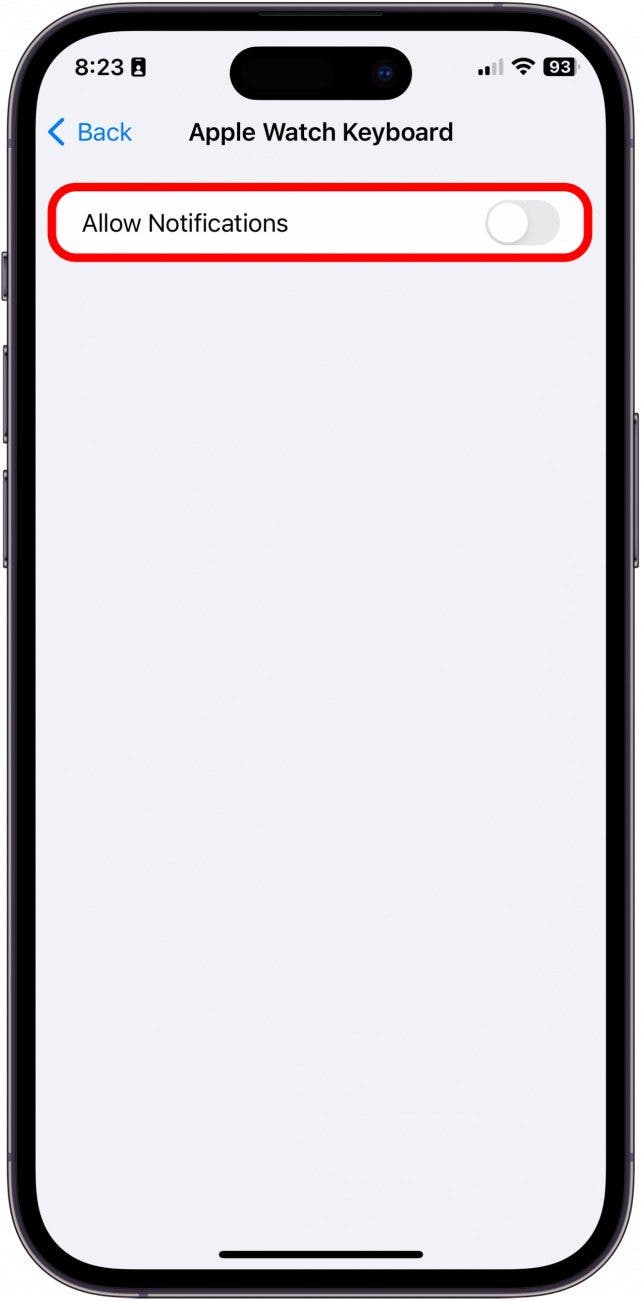 notificación de entrada del teclado del Apple Watch