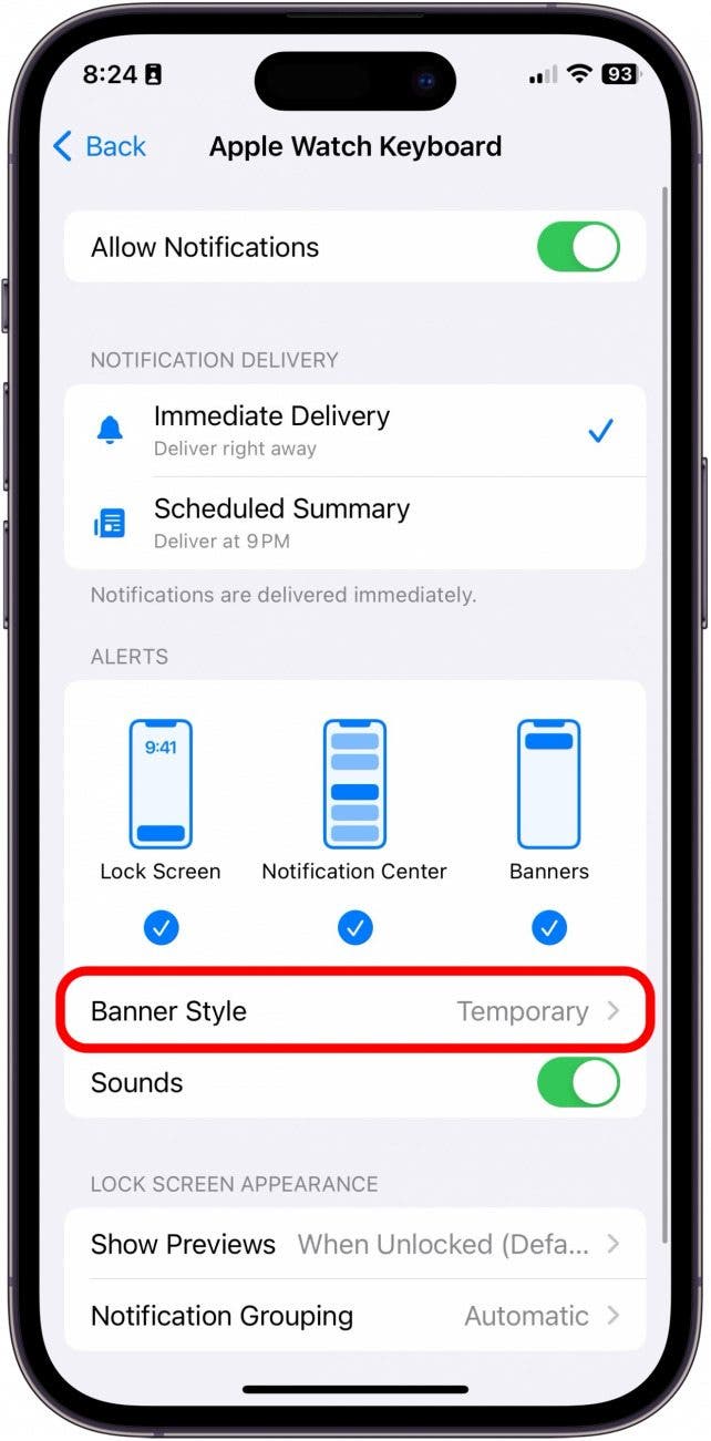 desactivar la notificación del teclado del Apple Watch