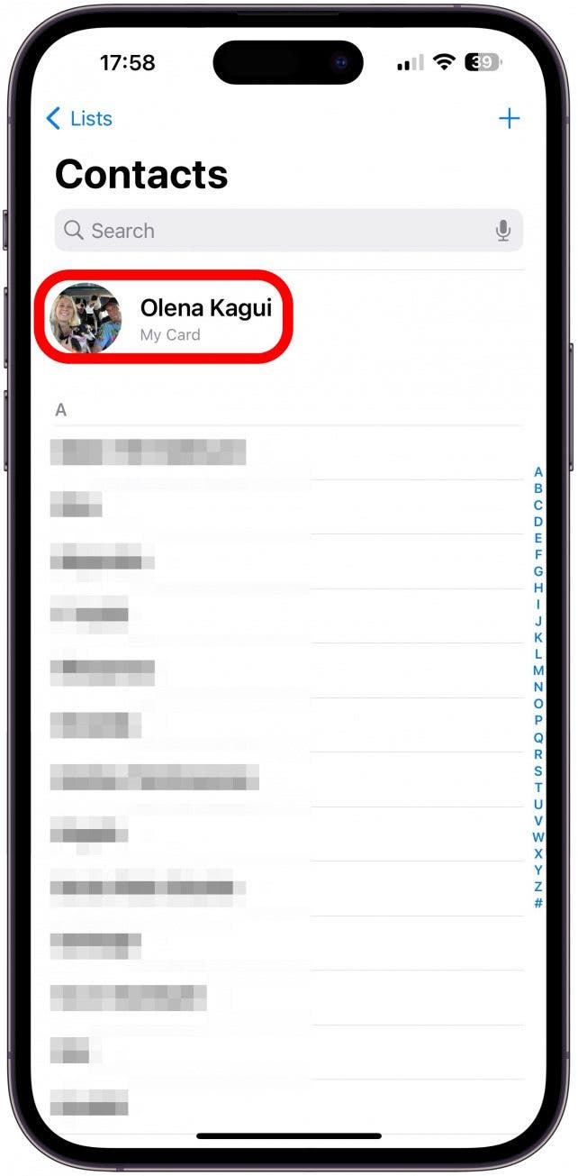 Toque su nombre encima de Mi tarjeta.