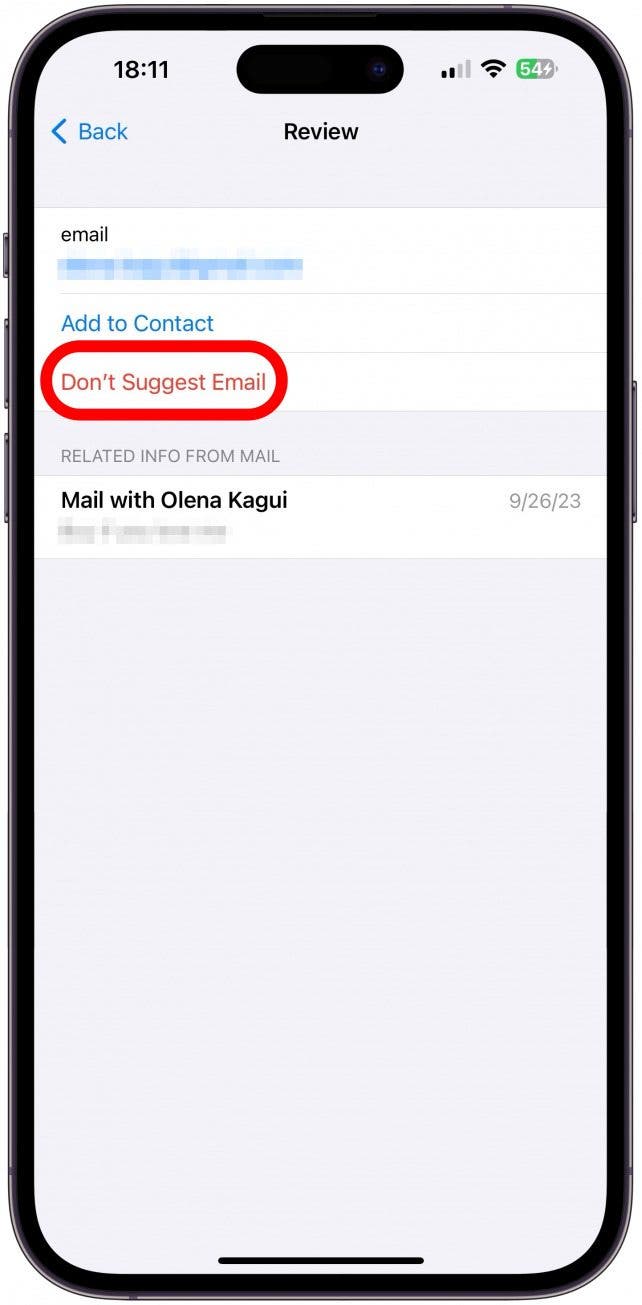 O puede tocar No sugerir (tipo de datos) si la suposición de Siri es incorrecta o simplemente no desea que quede registrada.