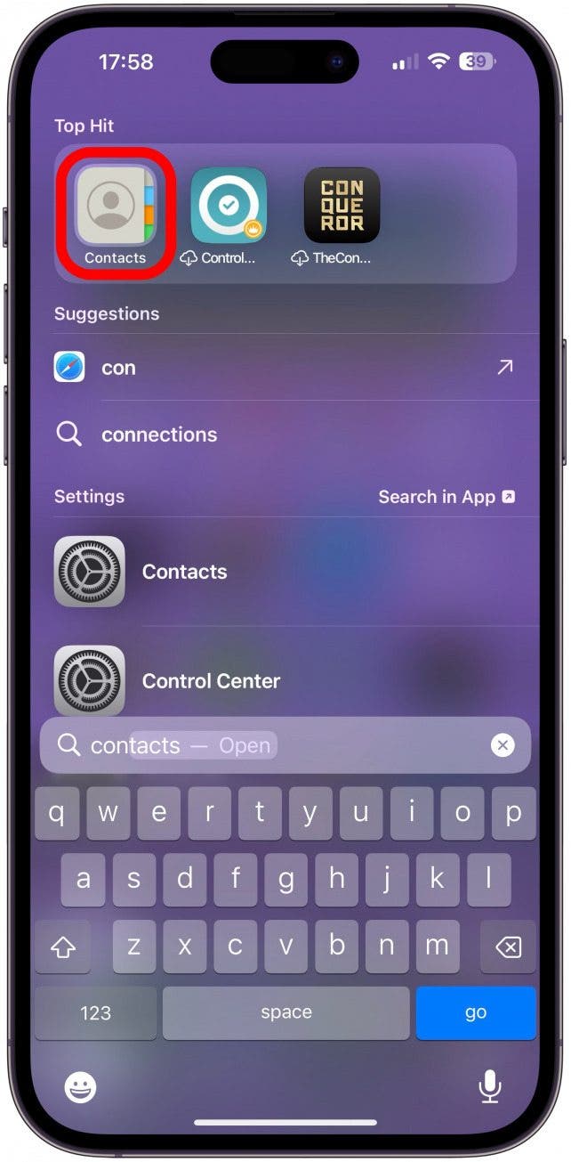Abre Contactos en tu iPhone.