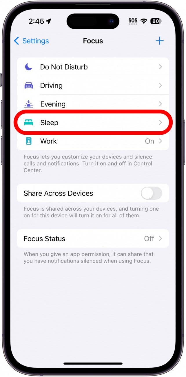 configuración de enfoque del iPhone con el enfoque de suspensión en un círculo rojo