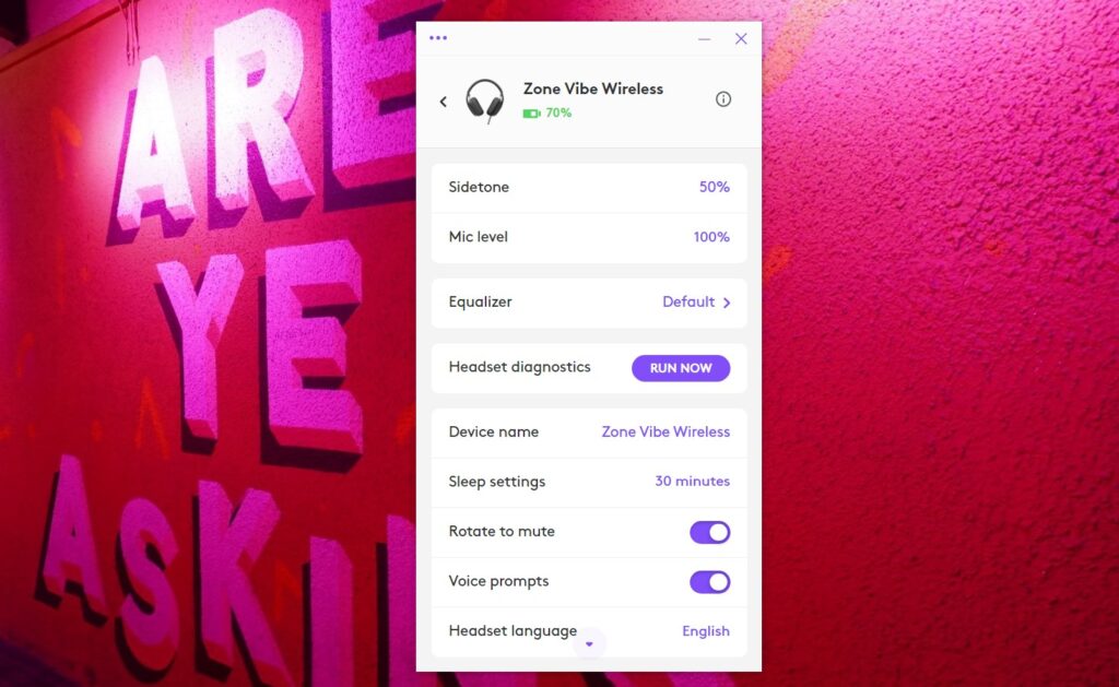 Configuración de la aplicación inalámbrica Logitech Zone Vibe