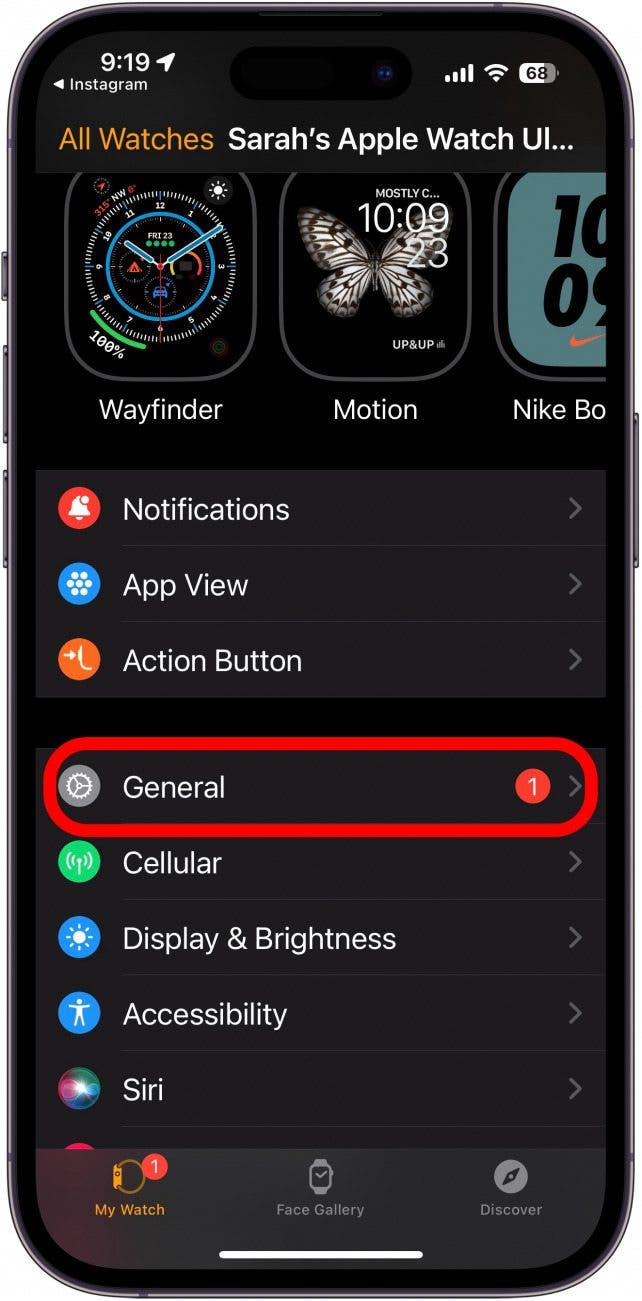 toca mi reloj y luego general para actualizar watchos