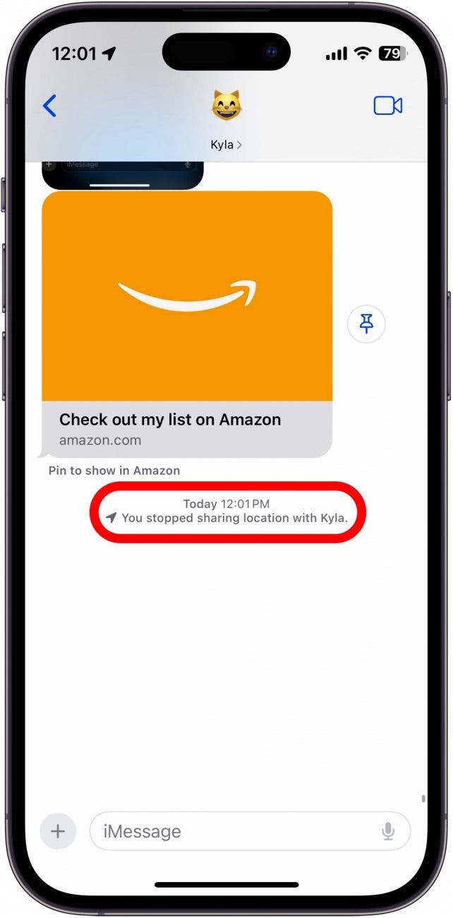 aplicación de mensajes de iPhone con mensaje que indica 