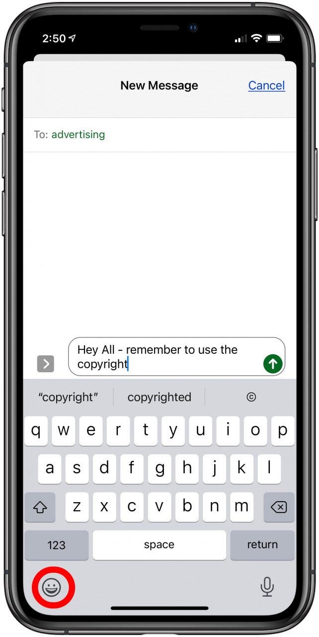 escriba el símbolo de derechos de autor desde el teclado emoji