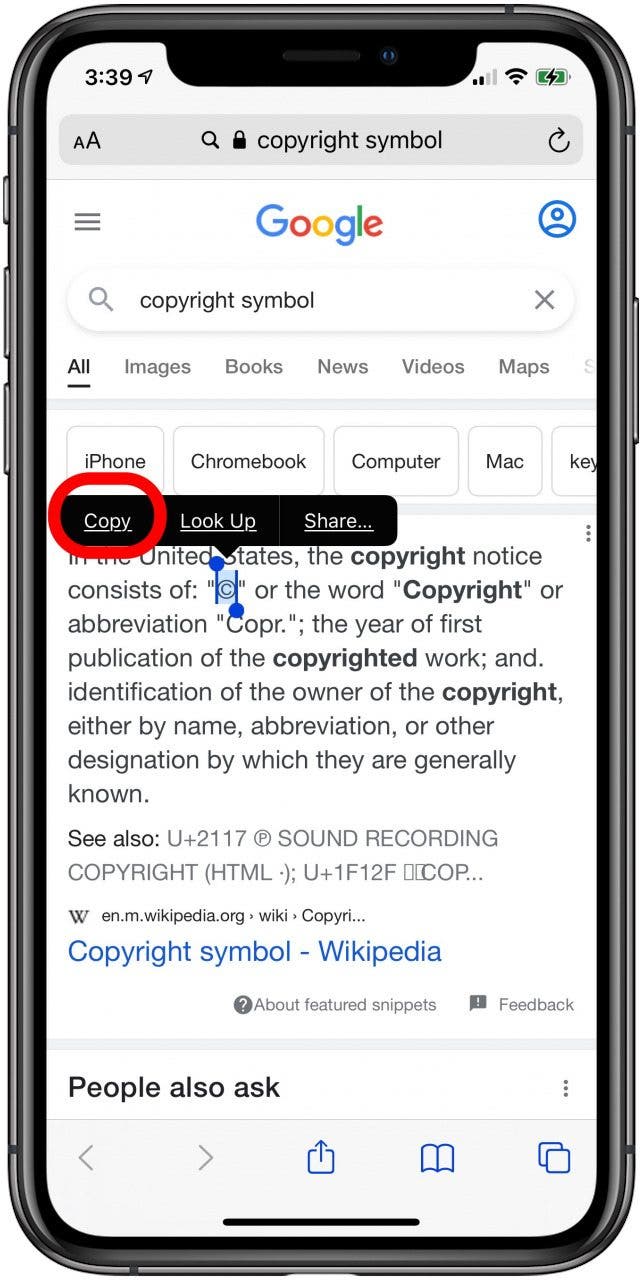 copiar el símbolo de copyright