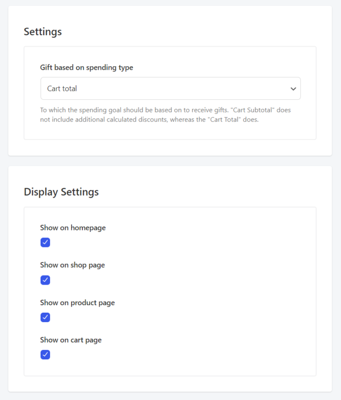 Configuración y configuración de visualización del módulo Regalos gratuitos