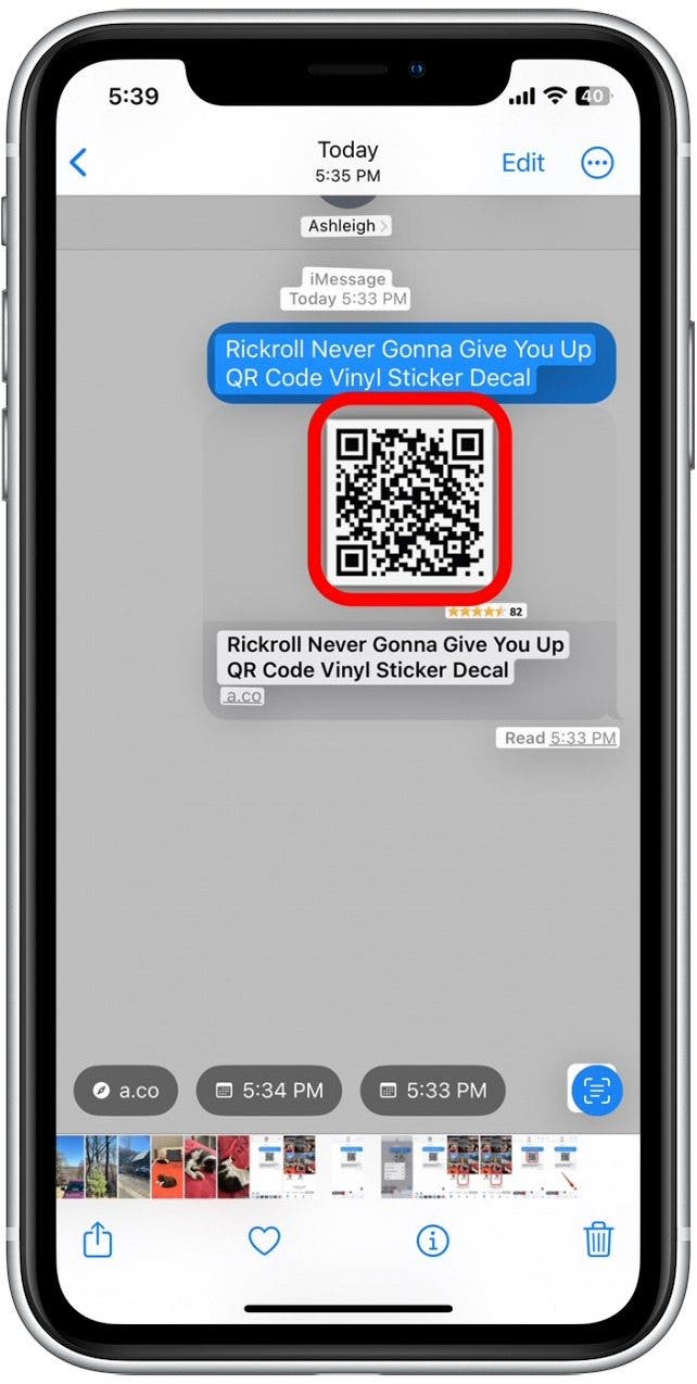 Mantenga presionado el código QR para abrir el menú de opciones.