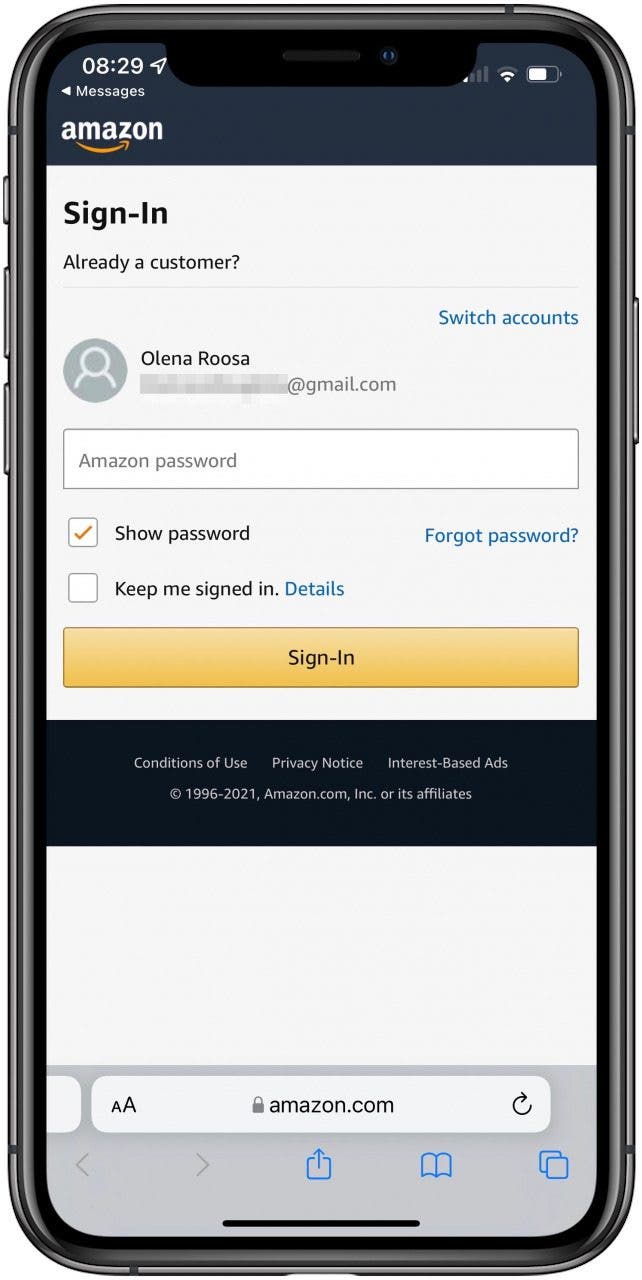Inicie sesión en su cuenta de Amazon si aún no lo ha hecho.