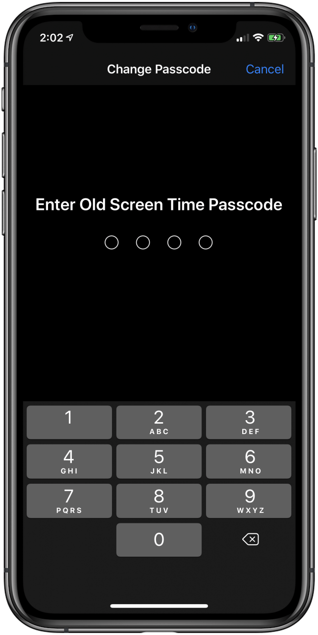 Ingrese la contraseña de tiempo de pantalla anterior