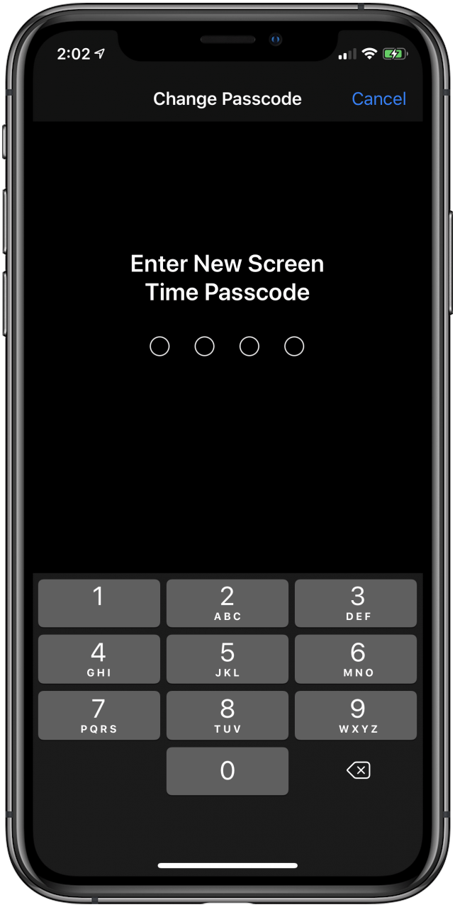 Ingrese la nueva contraseña de Screen Time
