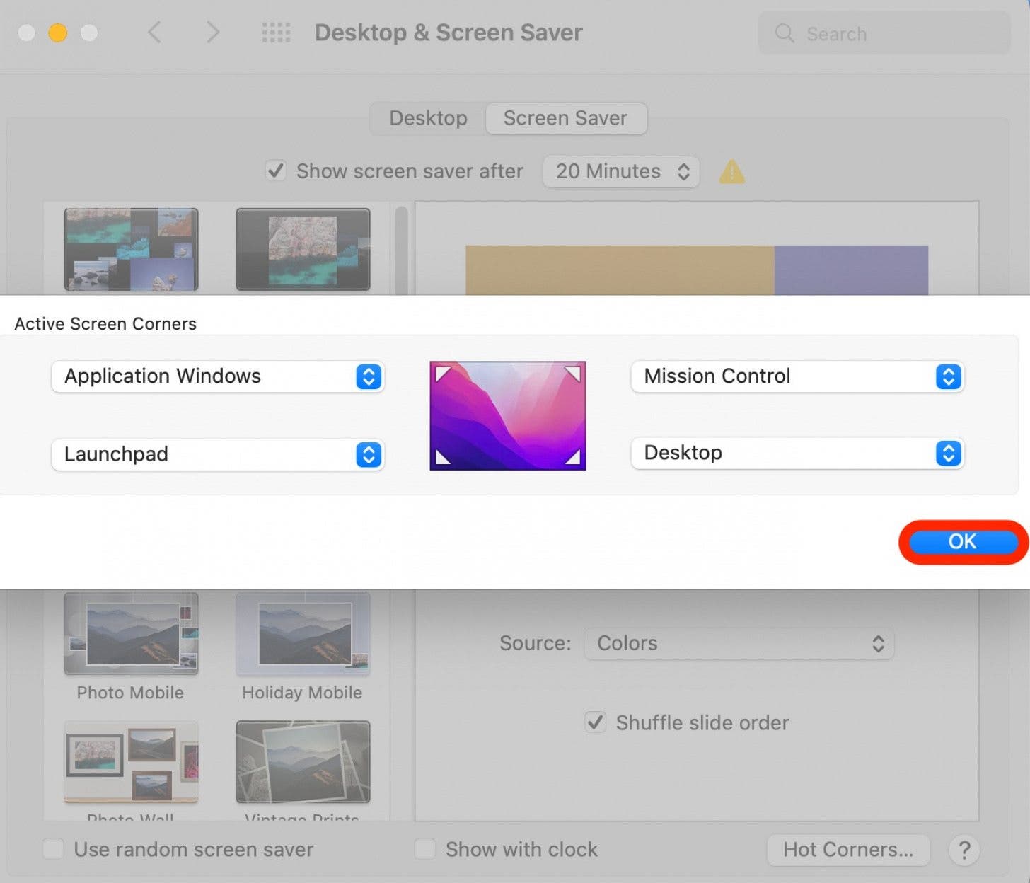 Cómo utilizar Mac Hot Corners Paso 9: haga clic en Aceptar