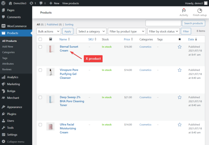 Abrir el Producto X en WooCommerce