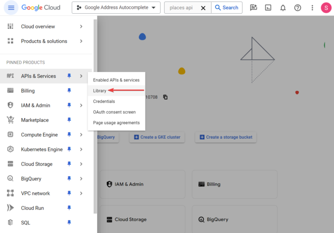 API y biblioteca de servicios Google Cloud Console