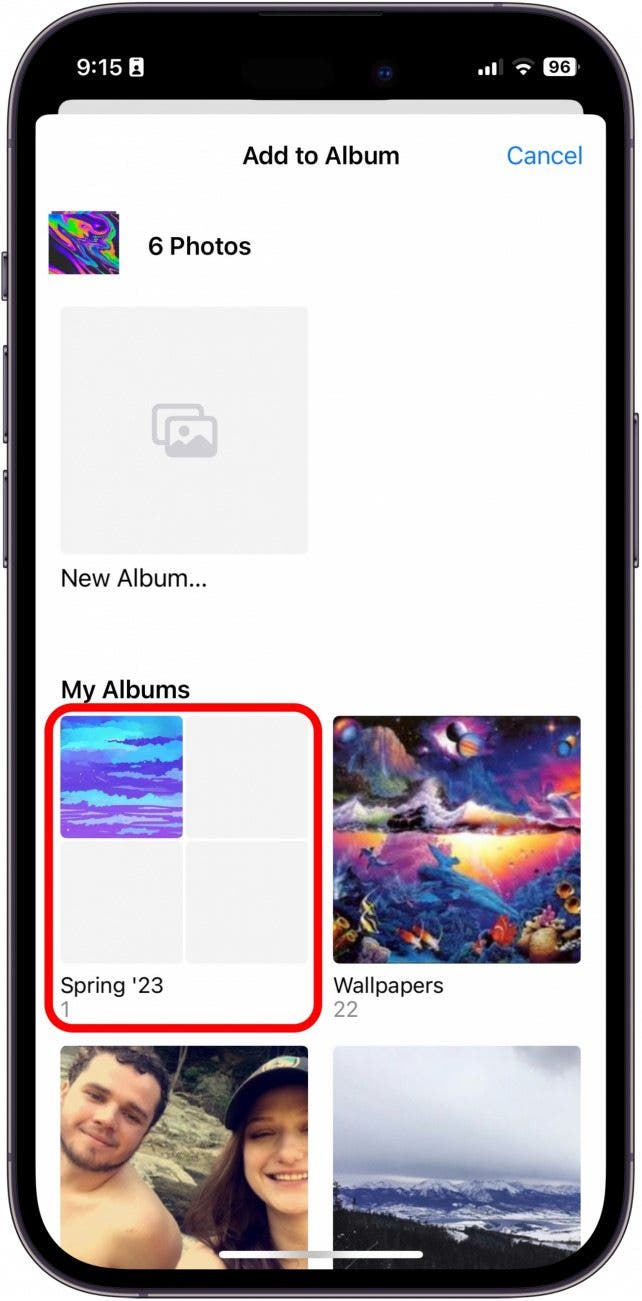agregar álbumes a la carpeta iphone