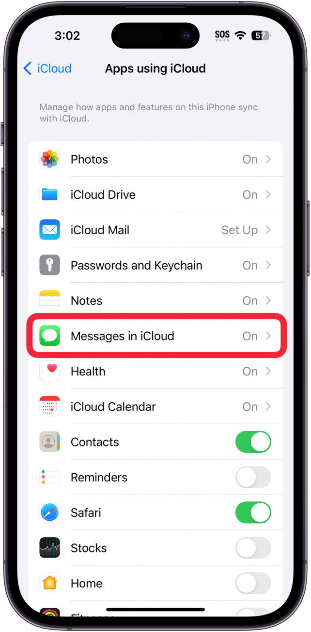 Toca Mensajes en iCloud.