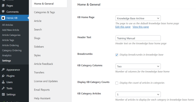 Editar la configuración general y de inicio