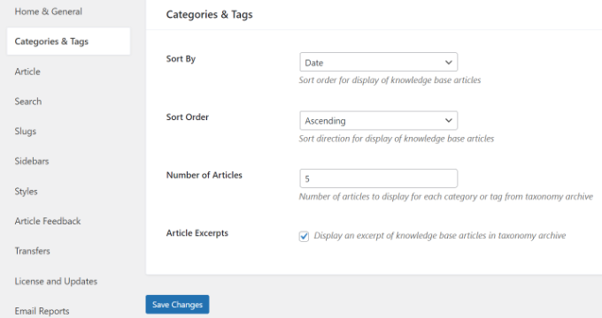 Cambiar la configuración de categorías y etiquetas