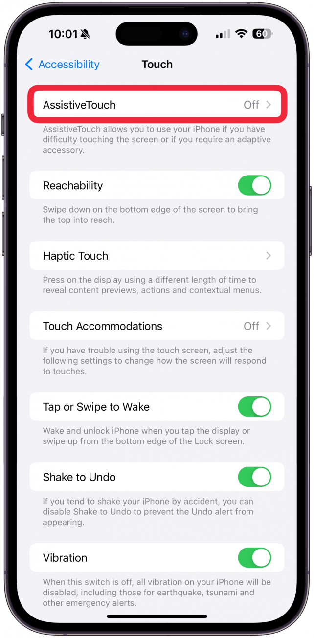 3. Desactive AssistiveTouch.