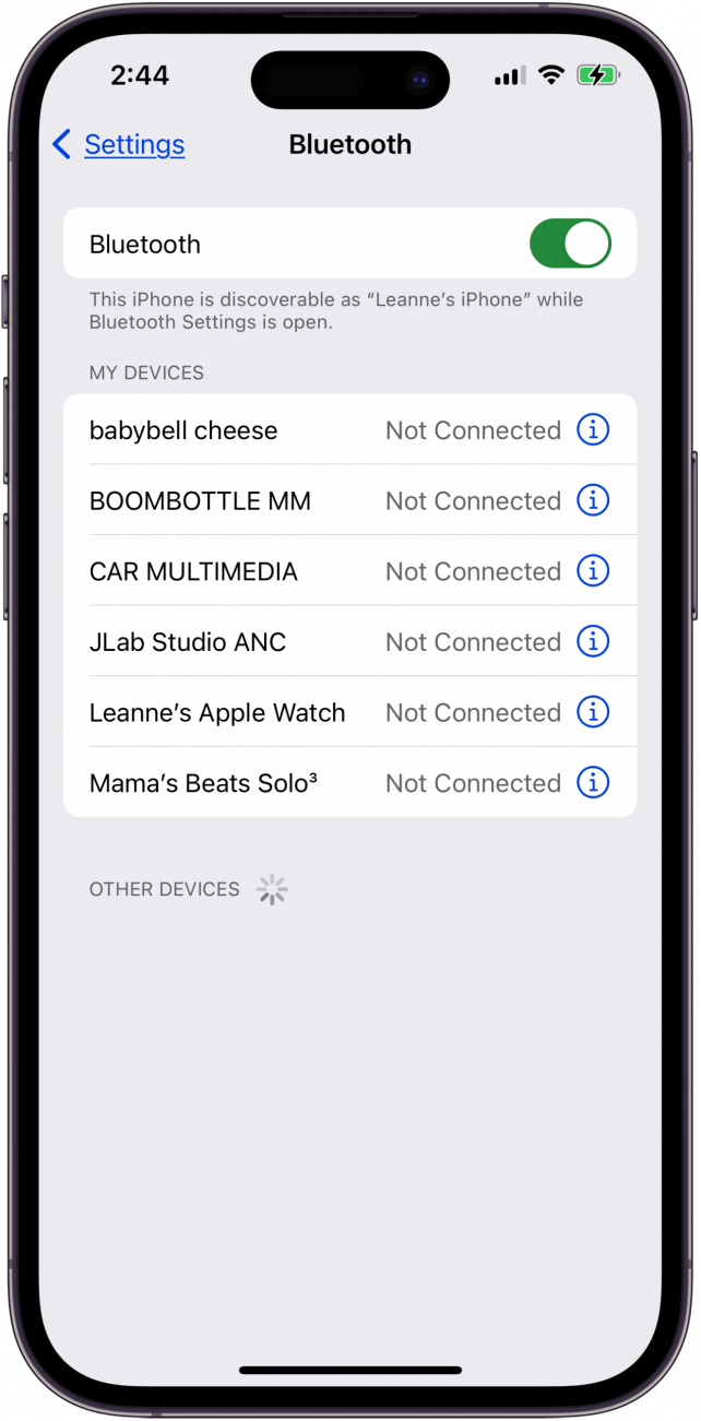 verifique los dispositivos bluetooth del iphone en mis dispositivos
