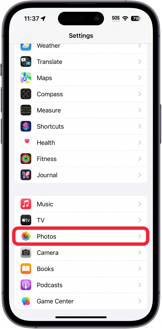 Configuración del iPhone con un cuadro rojo alrededor de las fotos.