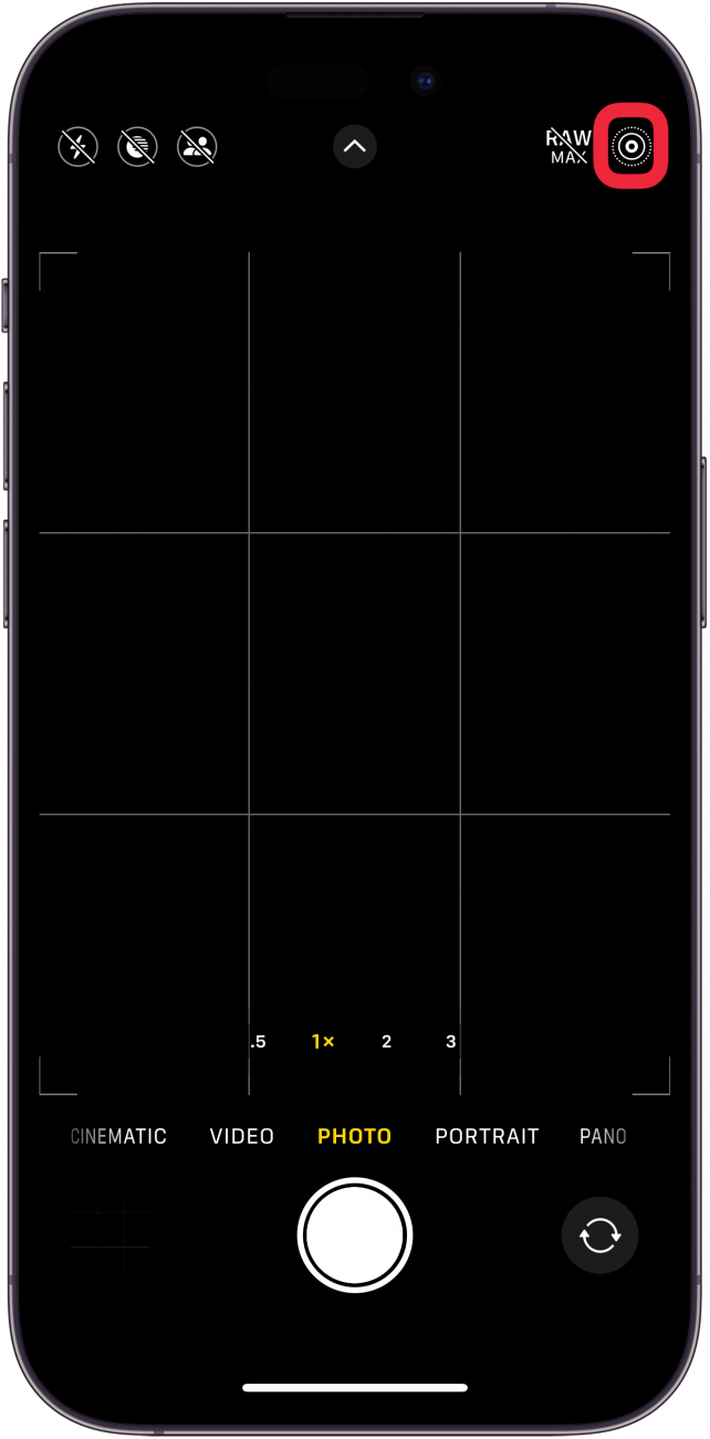 aplicación de cámara para iPhone con icono de foto en vivo con un círculo rojo