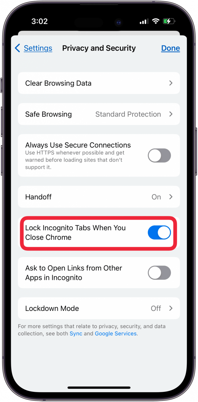 Activar el bloqueo de pestañas de incógnito al cerrar Chrome.