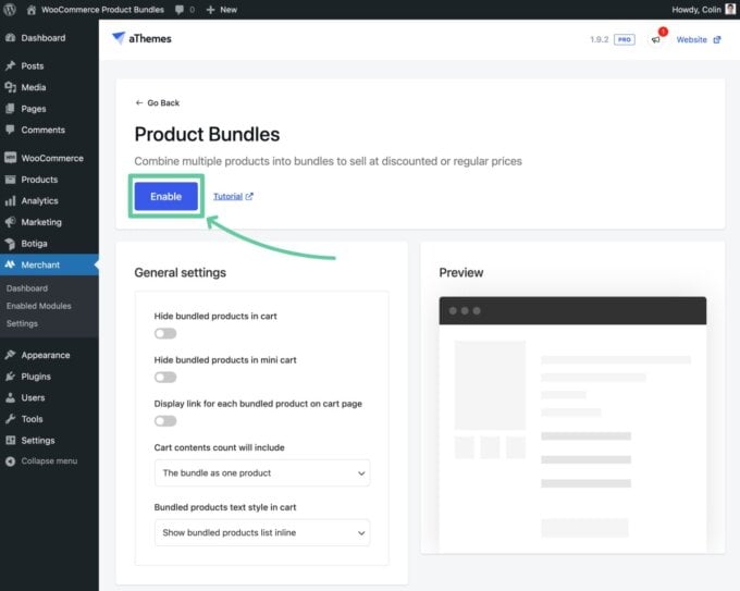Habilite la función de paquetes de productos en Merchant