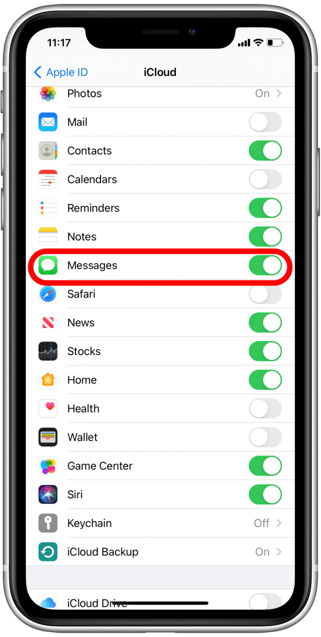 iCloud con mensajes