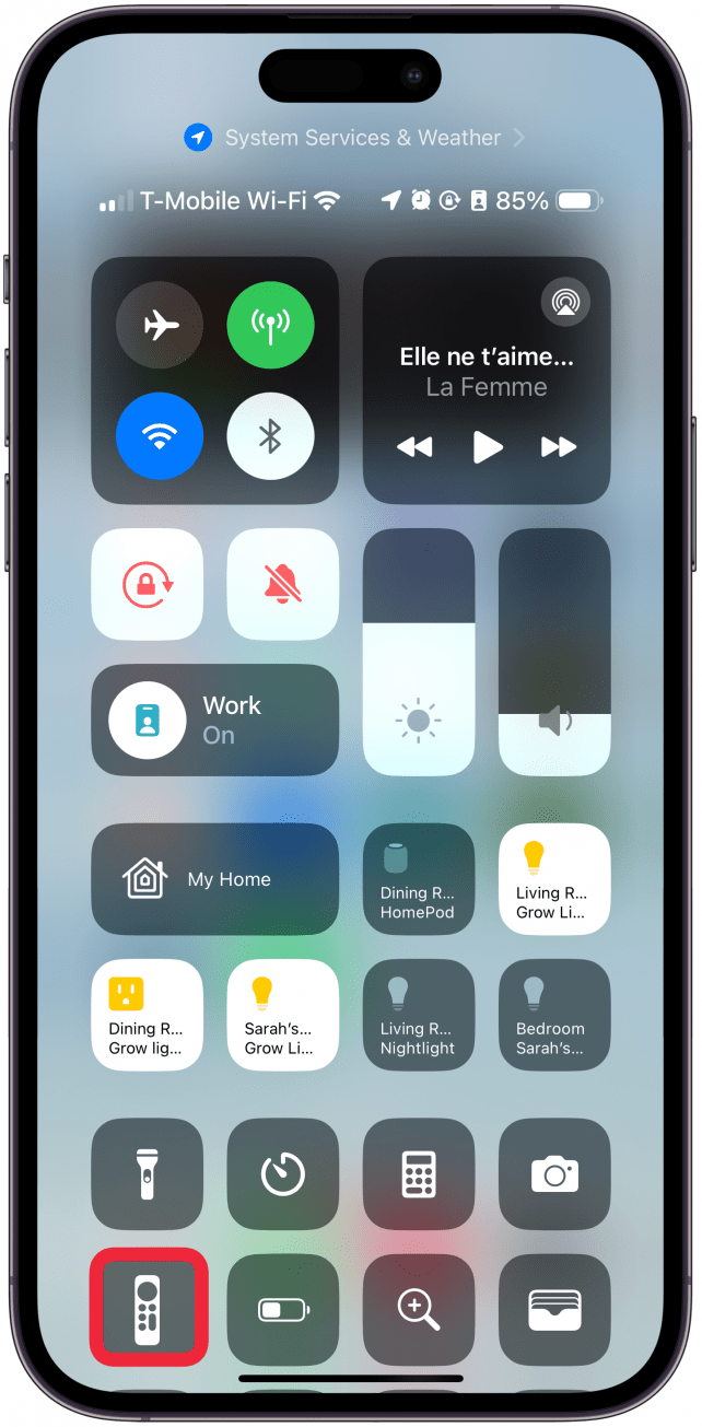 Toca el ícono del control remoto de Apple TV.