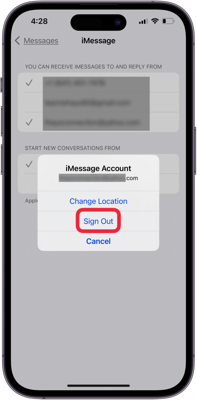Si la ID de Apple no coincide, toque cerrar sesión.