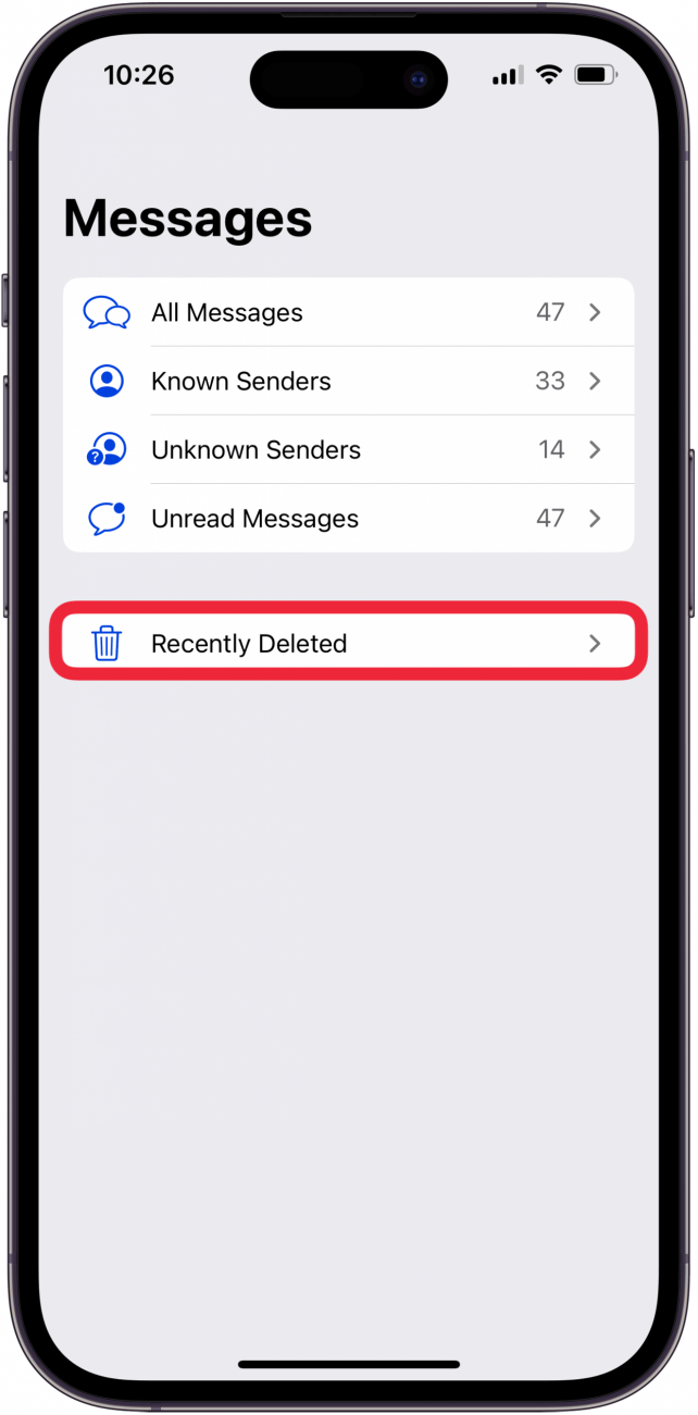 toque eliminado recientemente para eliminar los textos eliminados recientemente del iPhone