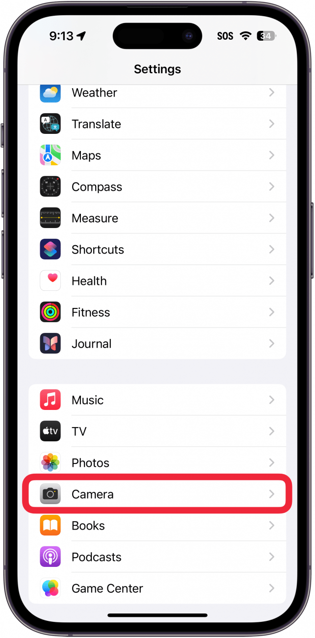 Configuración del iPhone con un cuadro rojo alrededor de la cámara.