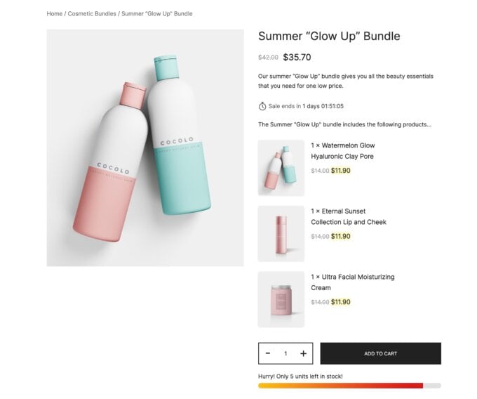 Un ejemplo de un paquete de productos WooCommerce creado con Merchant Pro