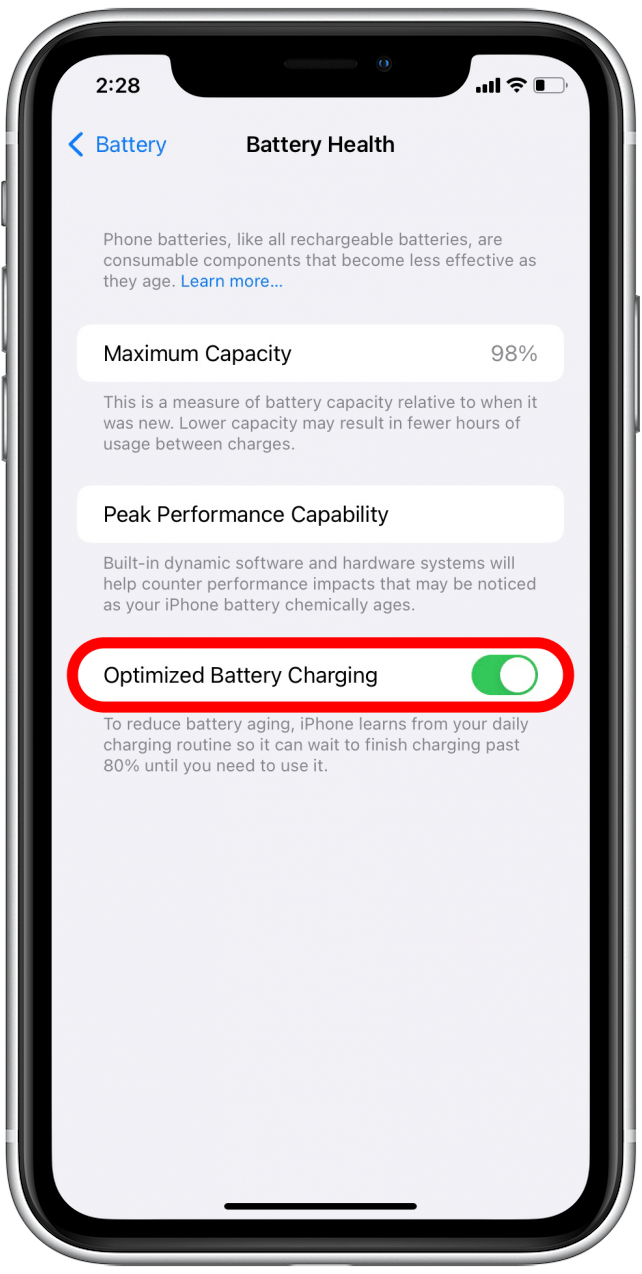 Desactivar la carga de batería optimizada