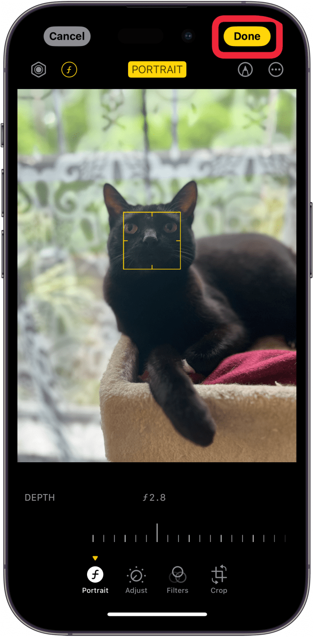 editor de fotos de iPhone con un cuadro rojo alrededor del botón Listo